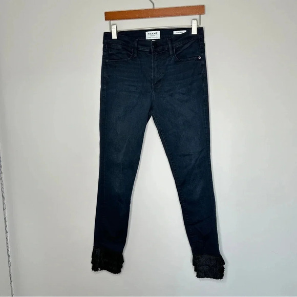 FRAME Lehigh Skinny Byxbee Stretch Jeans size 28 Fringed hems Dark Wash Clqssic - Picture 3 of 12